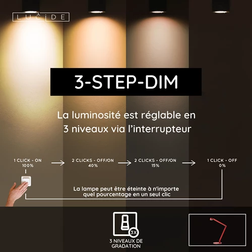 Lucide OGDEN - Lampe de bureau - LED 3 StepDim - 1x7W 3000K - Rouge | Premium - USP